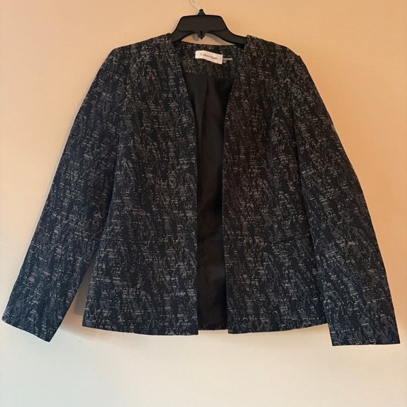 Calvin Klein Black White Textured Open Front Blazer Jacket Size 8 - Picture 1 of 3